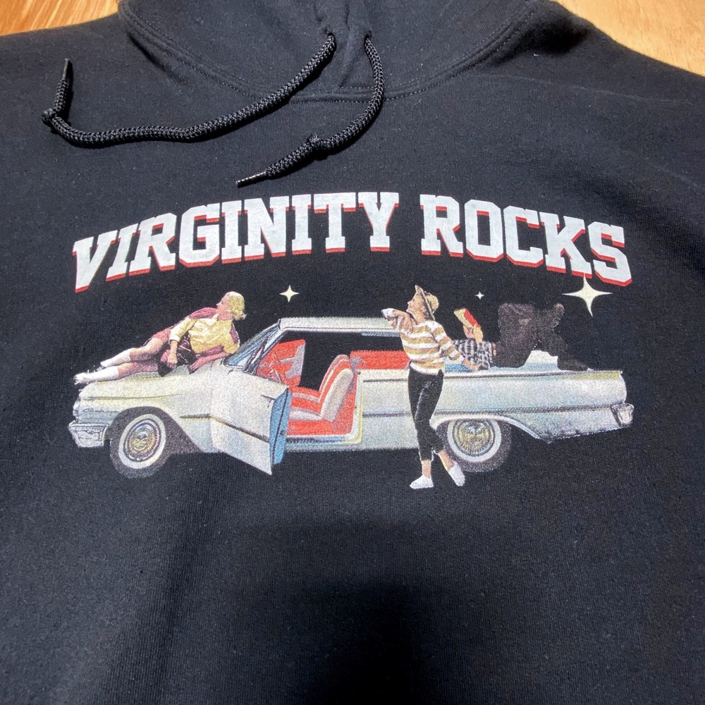 Danny Duncan "Virginity‎ Rocks" Hoodie Black Large Retro Car Graphic